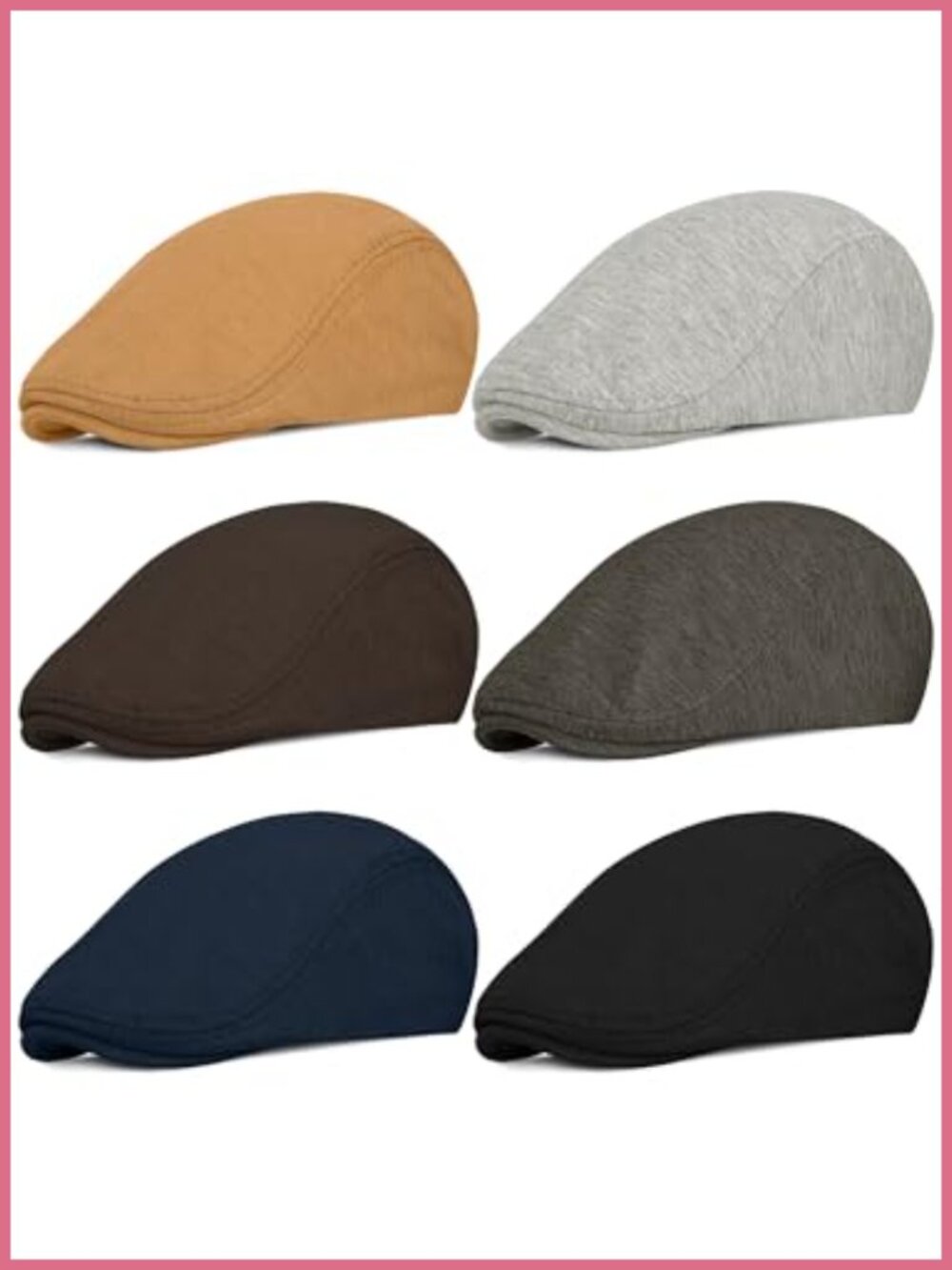 6 Pack Men's Newsboy Caps Adjustable Flat Cabbie Hat Set